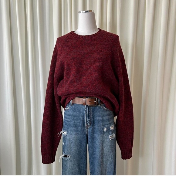 Vintage Lands’ End 100% wool crewneck sweater Burgundy red oversized - Picture 2 of 9